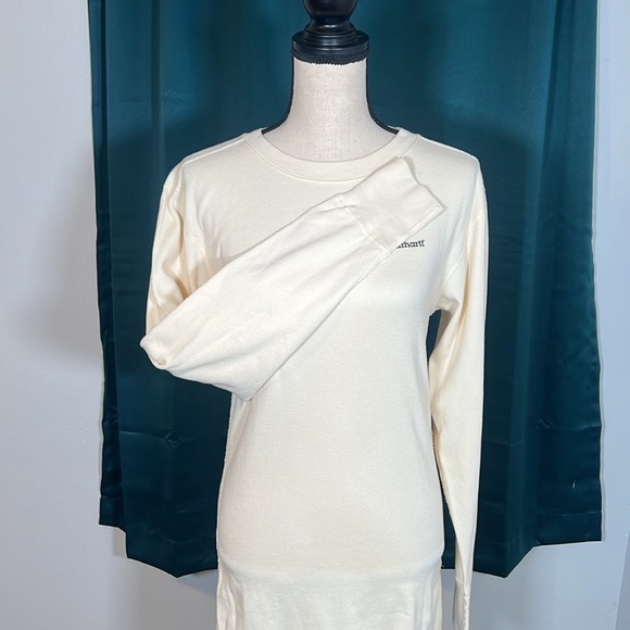 Carhartt Thermal Long Sleeve Shirt USA Made Off White Waffle Knit Mens M - Picture 4 of 10